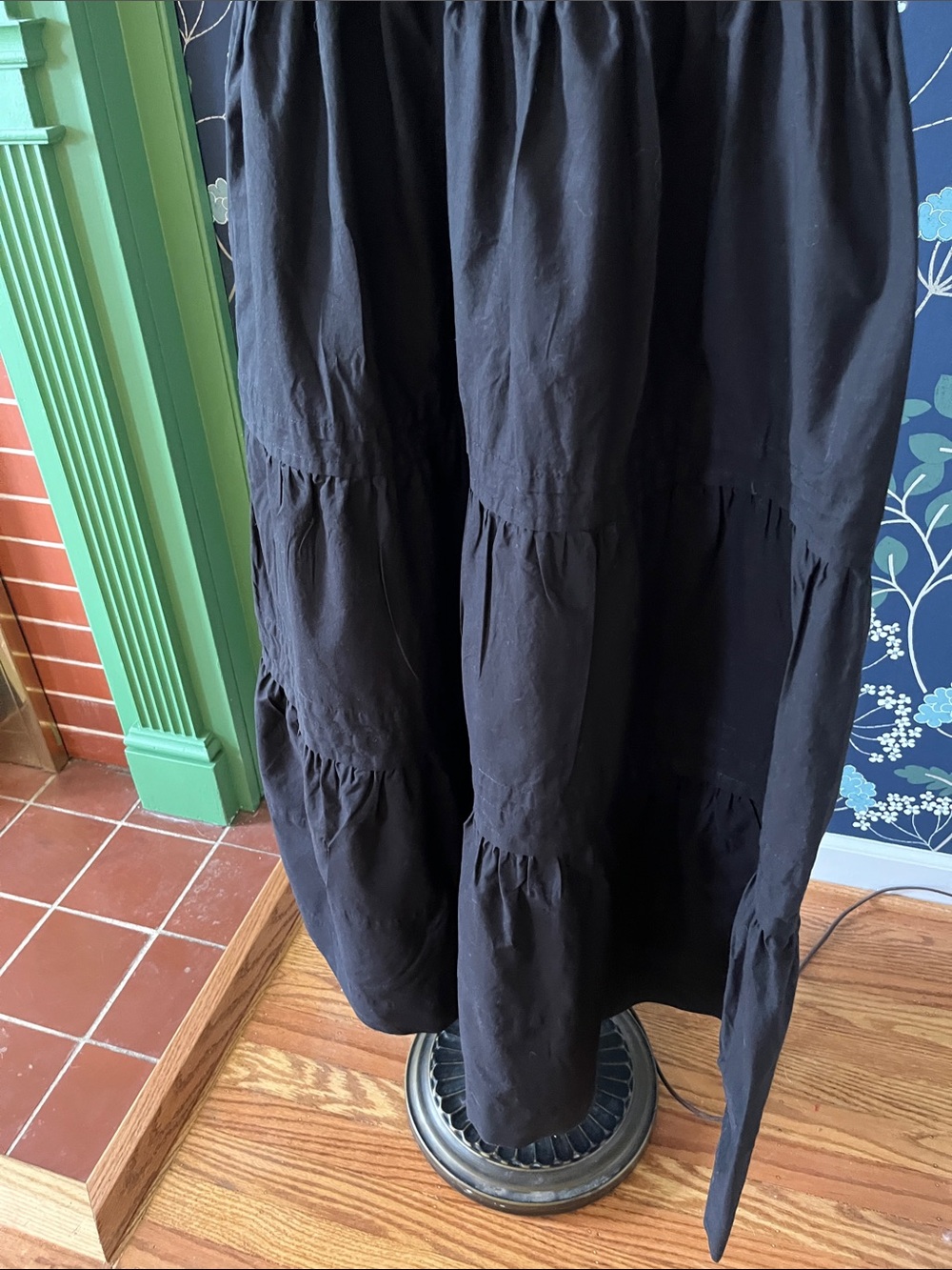 Anthropologie Black Tiered Midi Dress Smocked Waist Puff Sleeve Petite MP - Picture 4 of 6